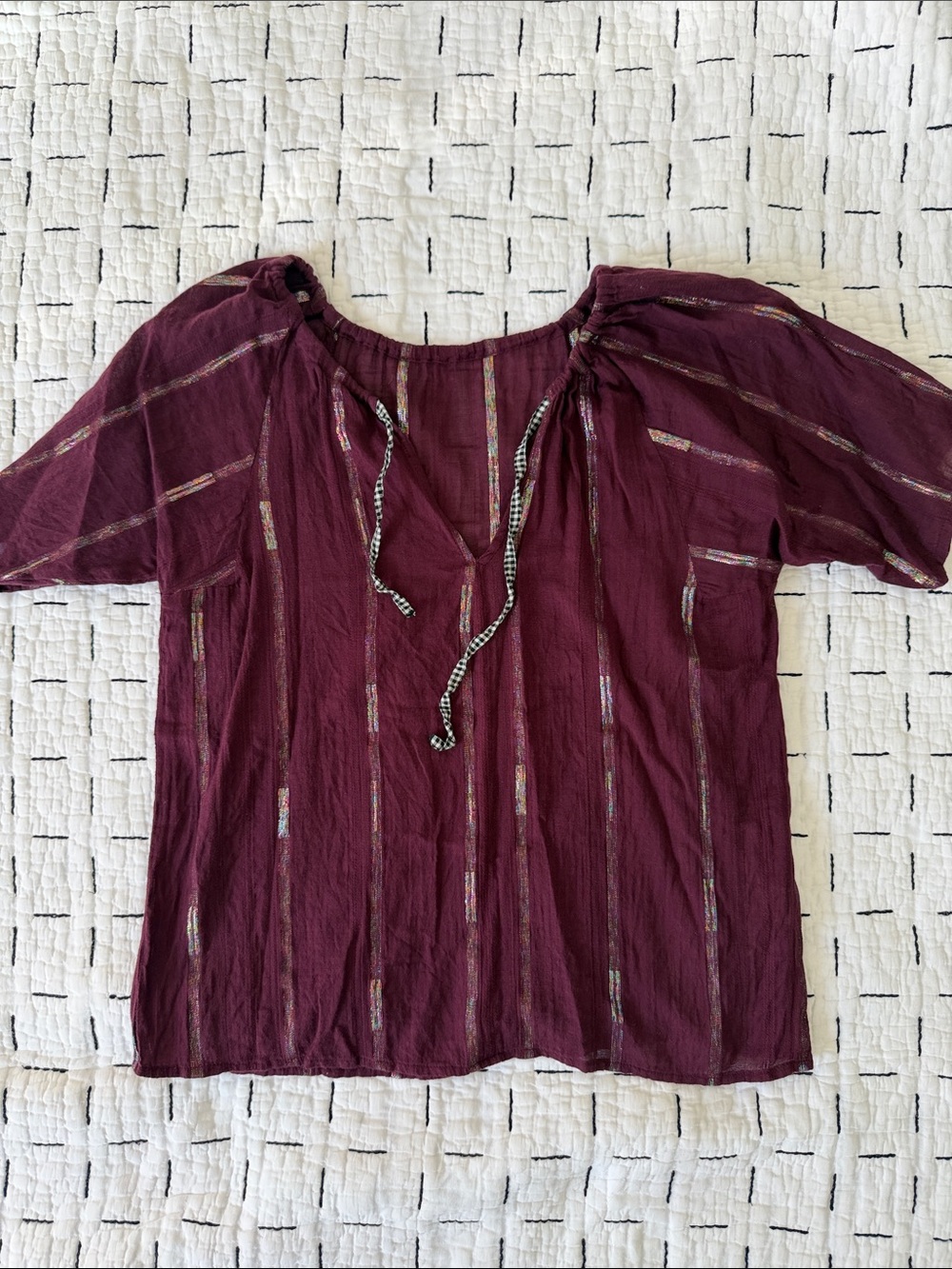 Ace & Jig Boho Tie-Neck Peasant Top - Burgundy